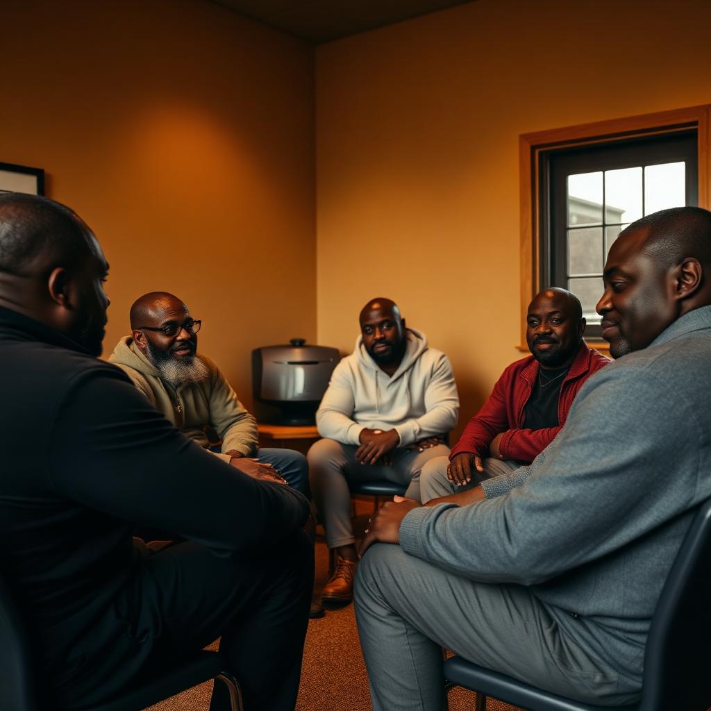 Men gathered in a community mentorship circle